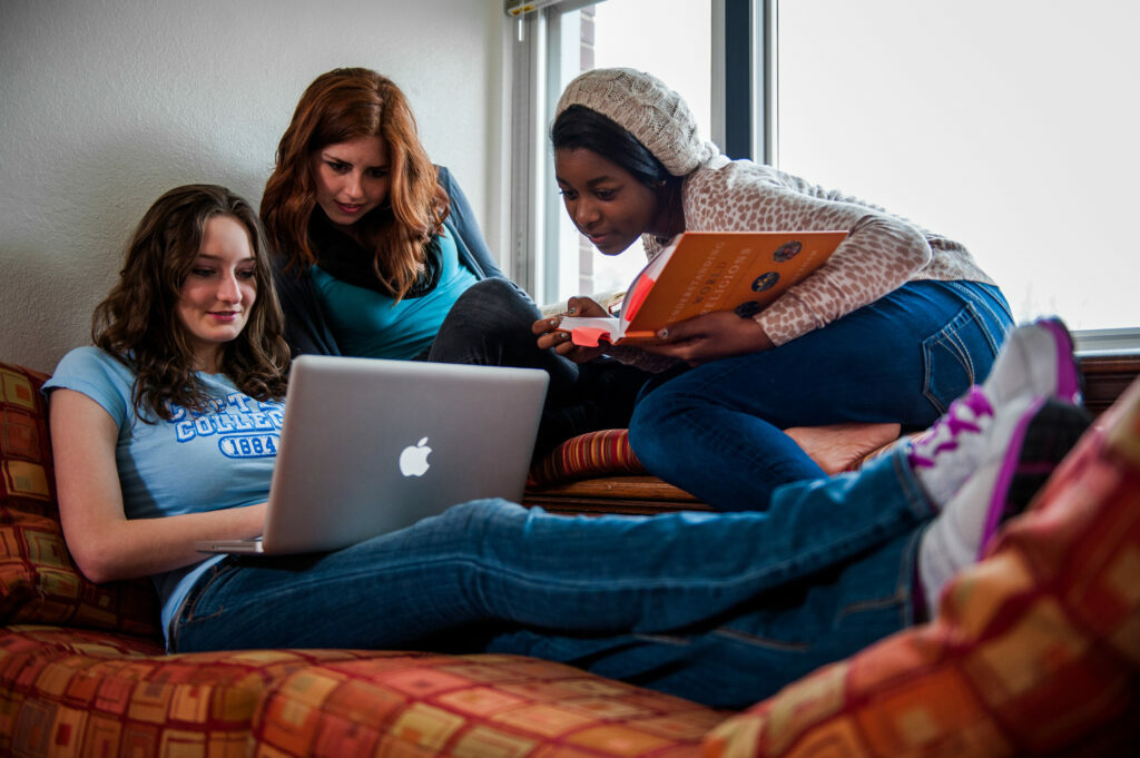 Students studying together in their dorm room