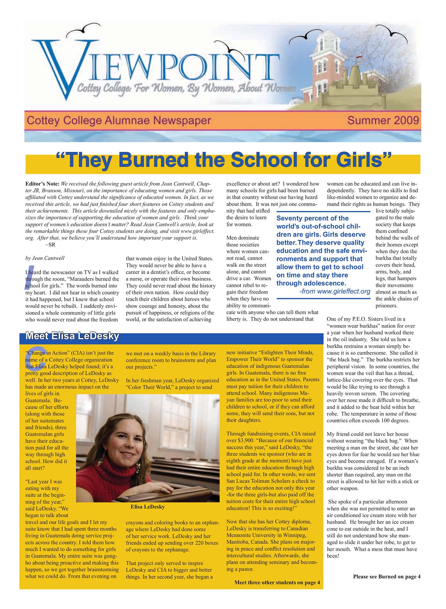 Cottey Viewpoint Magazine cover for summer 2009.