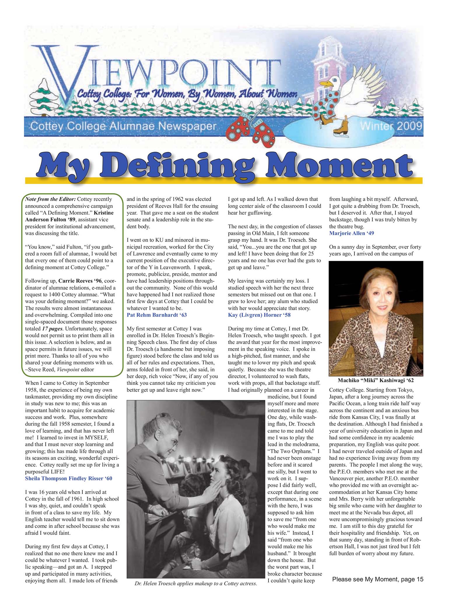 Cottey Viewpoint Magazine cover for winter 2009.