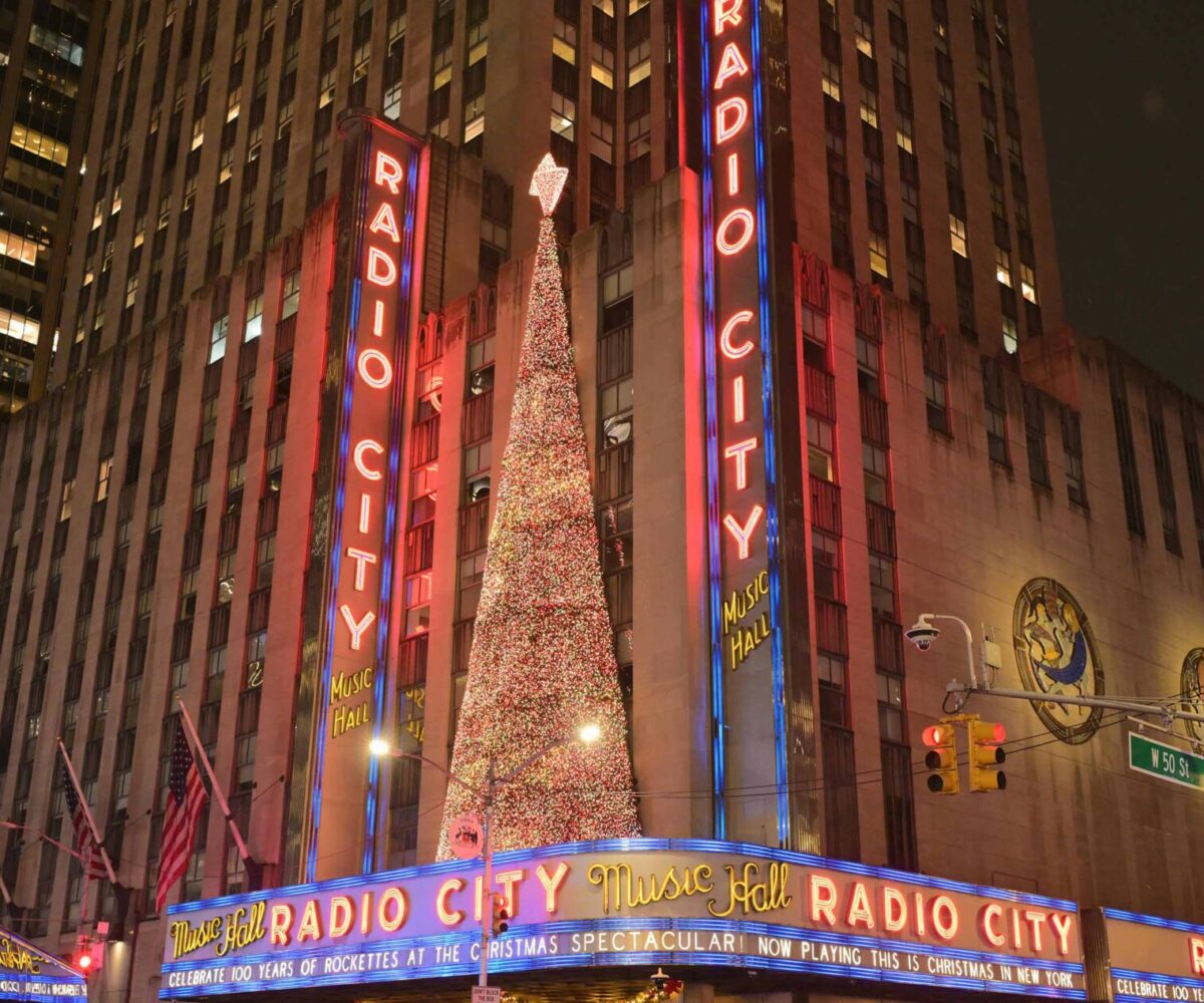 Radio City Music Hall Neon Signs at Christmas Time.